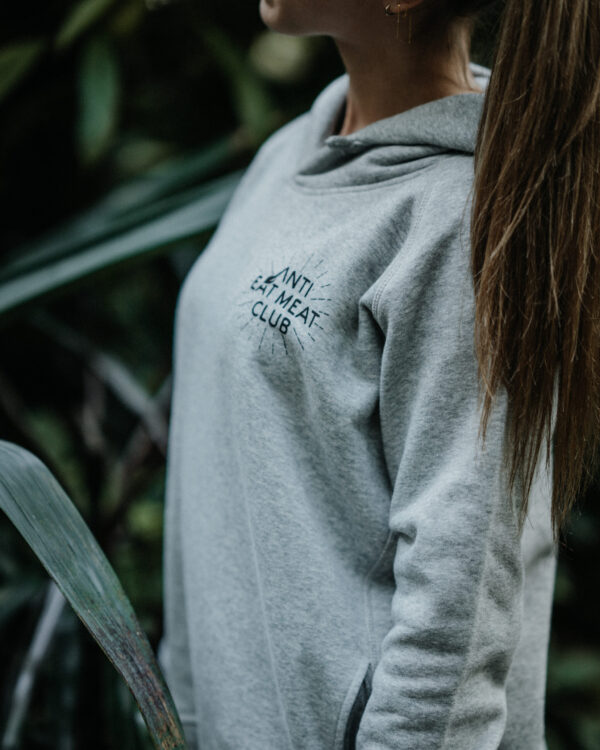 Anti Eat Meat Club Logo Organic Hoodie front grau