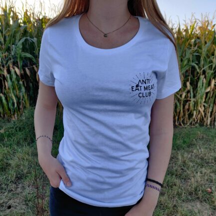 anti eat meat club logo ladies organic shirt front weiss
