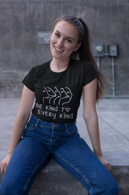 be kind to every kind lades organic t-shirt