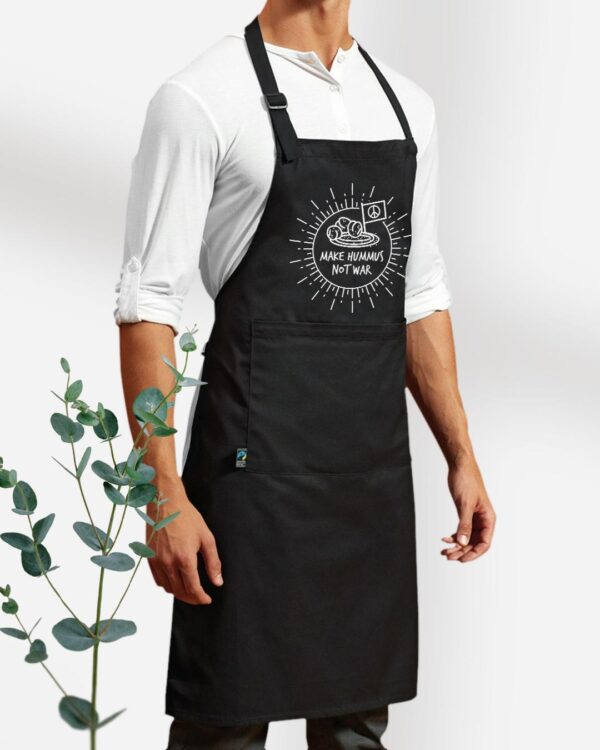 Make Hummus Not War Fair Trade Kochschürze mit Tasche