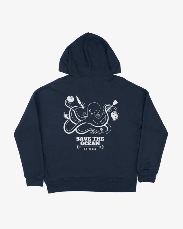 save the ocean hoodie navy back