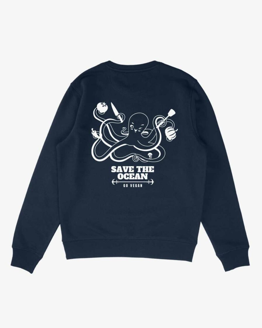 save the ocean organic sweatshirt navy back